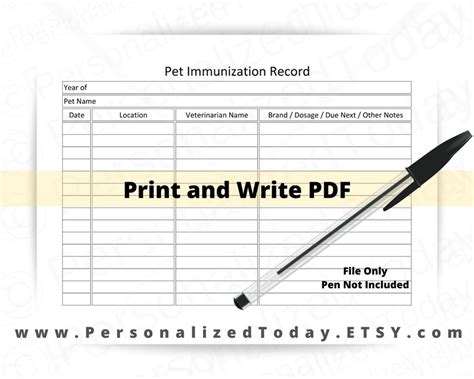 printable pet health record set  veterinarian visits etsy