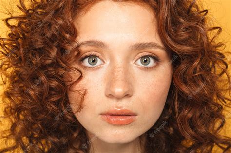 Premium Photo Close Up Portrait Of A Beautiful Curly Redhead Woman