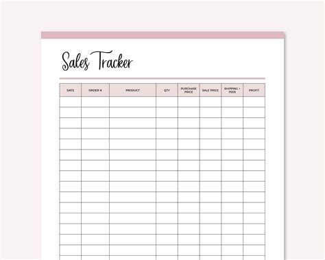 sales tracker printable sales tracking template small etsy uk