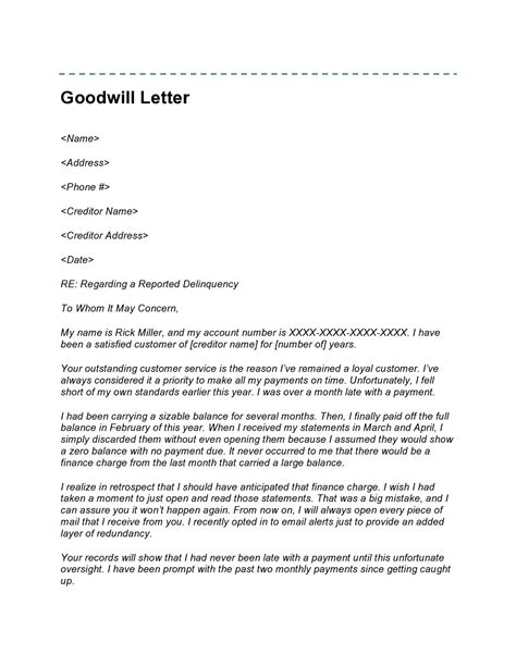 goodwill letter templates examples templatelab