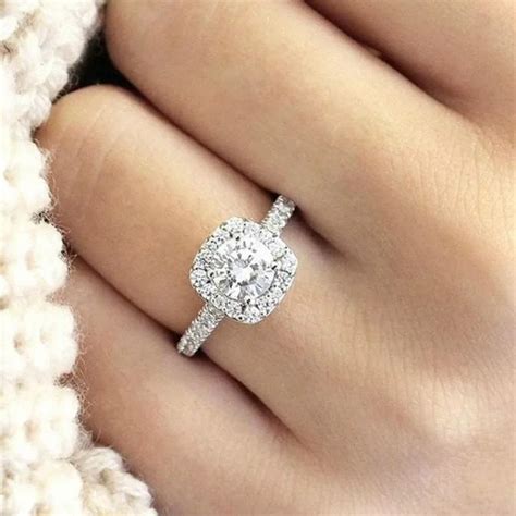 Classic Engagement Ring Silver Square White Cubic Zircon Ring Women