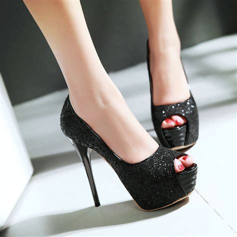 Glittering Sexy High Heels Platform Shoes Plus Size Women S Dress