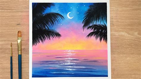 beginner ocean sunset acrylic painting ocean sunset step  step