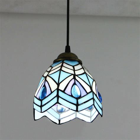 Tiffany Blue Stained Glass Shade Pendant Lighting Ceiling