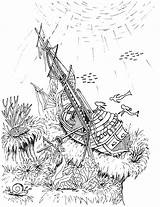 Coloring Shipwrecks Mermaids Explore Pages sketch template