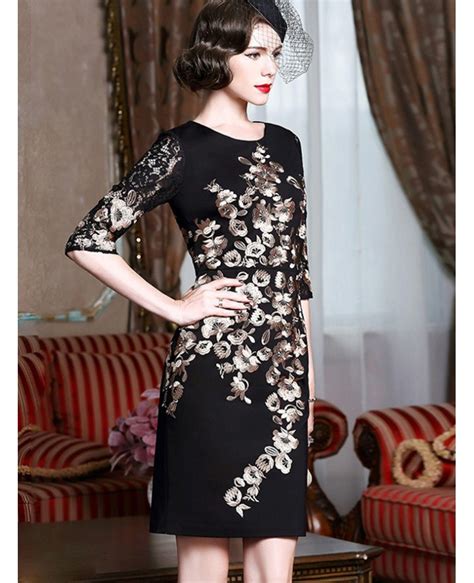 black with gold classy cocktail dress for women over 40 50 wedding