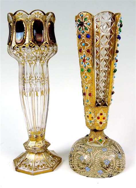 Pair Enamel And Crystal Moser Vases