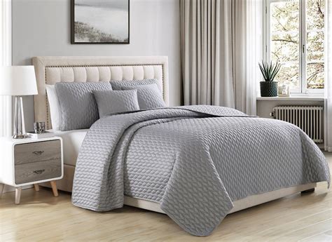 cozy beddings escape quilted coverlet set soft satin lightweight leaves pattern light grey