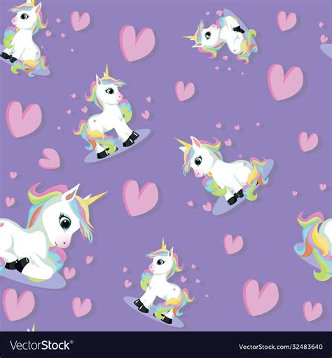 Cute Unicorn Seamless Pattern Purple Background Vector Image