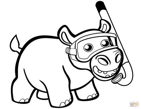 cute baby hippo  snorkel coloring page  printable coloring pages