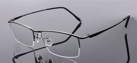 mens titanium half rimless rectangular eyeglass frames glasses