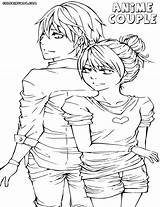 Coloring Anime Couple Pages Couples Hugging Cuddling Template sketch template