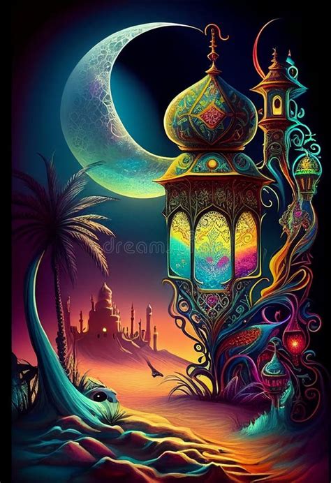 ramadan crescent moon stock illustration illustration  night