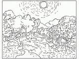 Coloring Famous Pages Gogh Van Paintings Printable Vincent Artwork Artists Scream Olive Color Sky Coloriage Painting Adult Trees Kids Landscape sketch template
