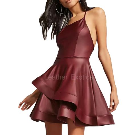 tiered skirt dark red leather dress leatherexotica