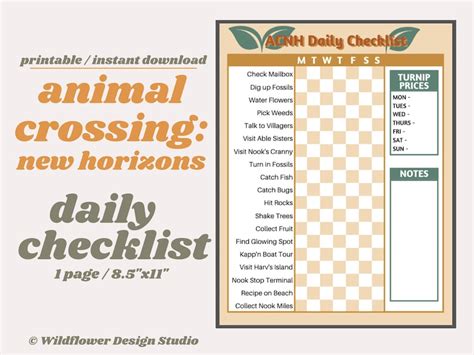 acnh daily checklist animal crossing  horizons printable etsy hong