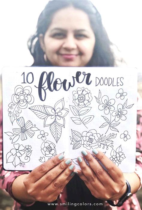 easy flower doodle ideas  draw  printable smiling colors