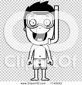 Snorkel Wearing Gear Boy Summer Happy Outlined Coloring Clipart Vector Cartoon Thoman Cory sketch template