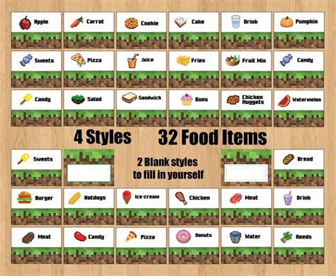 minecraft printable  food labels  blank por downloadmyparty