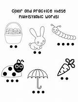 Multisyllabic Practice Words Color Themed Spring Coloring Teacherspayteachers Choose Board sketch template