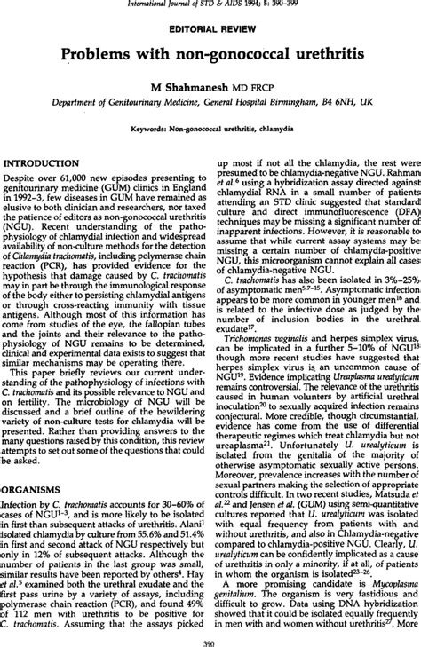 Problems With Non Gonococcal Urethritis M Shahmanesh 1994