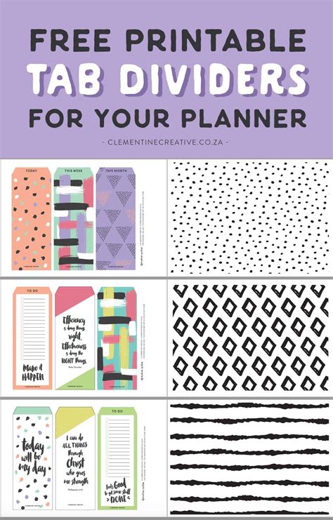 printable top tab dividers  planners diaries  agendas