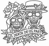 Coloring Pages Skull Adult Sugar Adults Skeleton Muertos Los Printable Dia Dead Bride Embroidery Couple Groom Para Drawing Volwassenen Voor sketch template