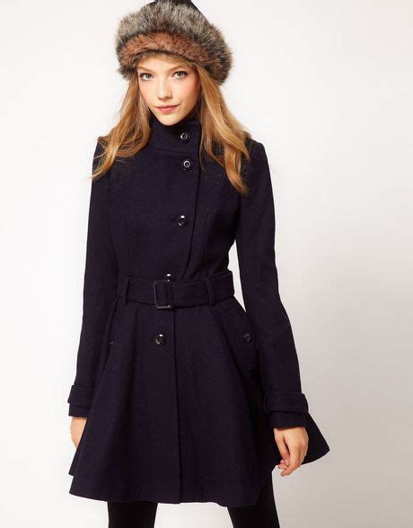 asos collection fit  flare belted coat  purple navy lyst