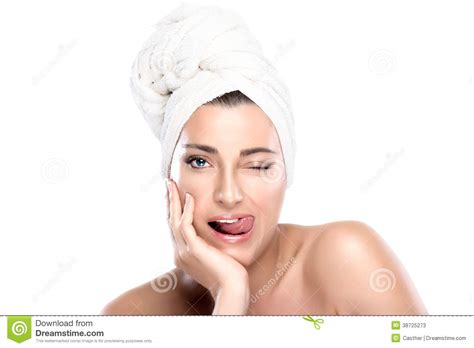 girl winking with funny expression spa woman stock image image of haircare funny 38725273