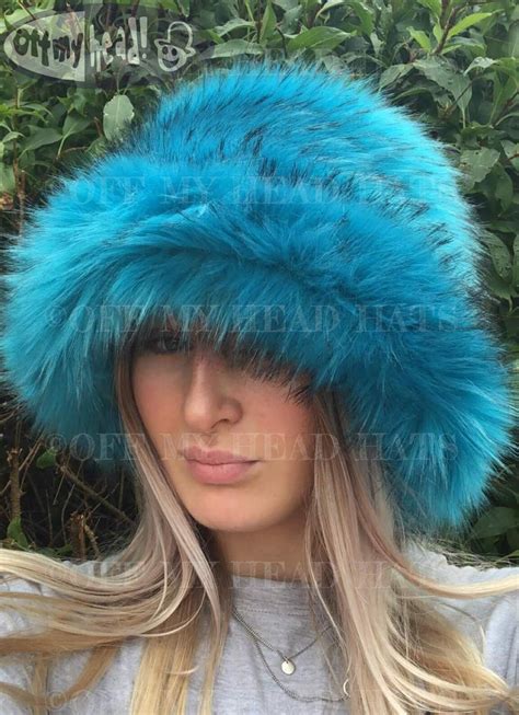 Super Fluffy Turquoise Blue Fuzzy Bucket Hat Blue Fake Fur Hat Festival