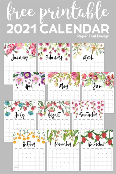 Free Printable 2021 Floral Calendar Paper Trail Design