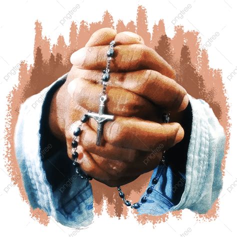 psd layered hd transparent hand  pray gesture digital painting   rosary necklace