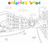 Coloring Kids Town Book Streets Architecture Old Illustration Vector Preview sketch template