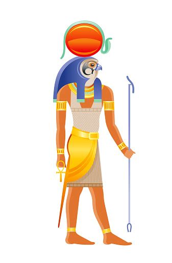 Ancient Egyptian God Ra Deity Of The Sun With Falcon Head Sun Disk