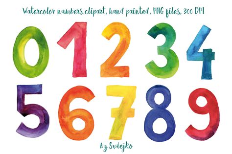 numbers watercolor clipart colorful letters hand painted  font