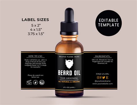 diy beard oil bottle label template essential oil template etsy