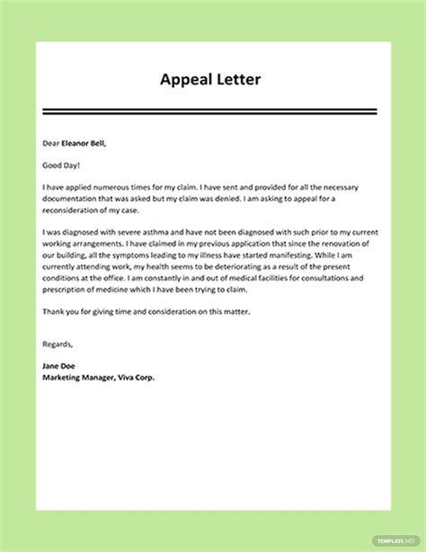 appeal letter template  google docs word pages