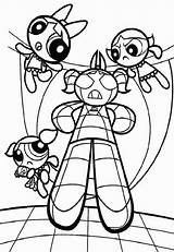 Powerpuff Girls Coloring Bubbles Robot Pages Color sketch template