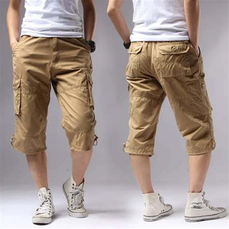 casual shorts men summer  cotton knee length mens shorts army green military cargo shorts