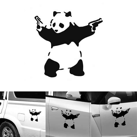 Aftermarket Worry Free Panda With Guns Vinyl Decal Sticker Car Window