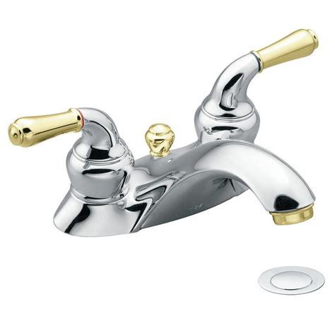 moen monticello chrome  polished brass  handle   centerset watersense labeled bathroom
