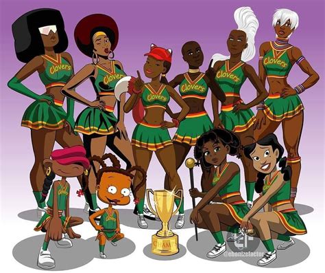 The Best Brown Skin Female Cartoon Cheerleading Squad Black Love Art