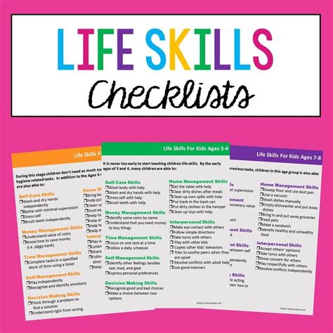 life skills checklists  kids  teens kiddie matters