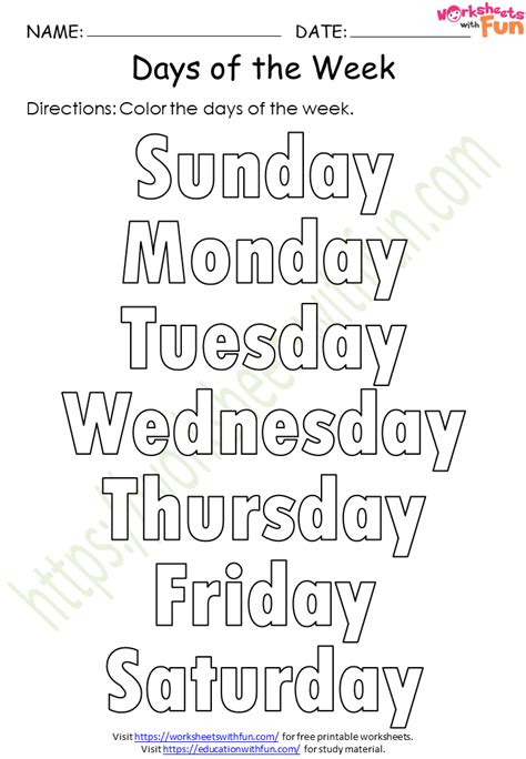 mathematics preschool days   week worksheet
