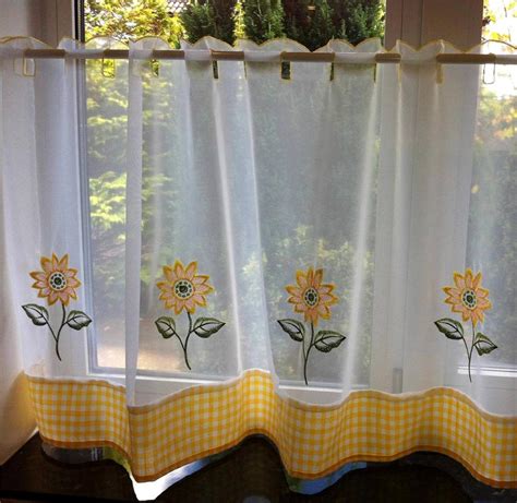 sunflower yellow white voile cafe net curtain panel kitchen curtains