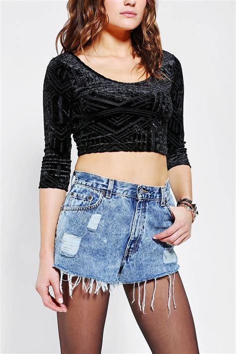 lyst urban outfitters sparkle fade velvet cross back cropped top in black