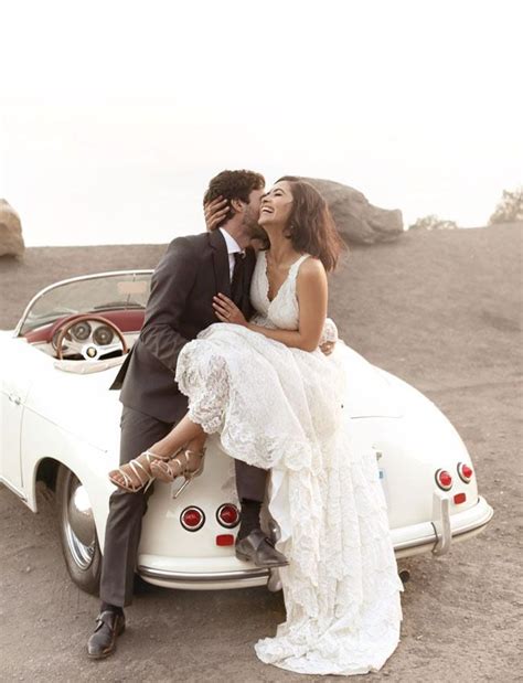 Sitting On The Getaway Car Bride And Groom Photo Ideas