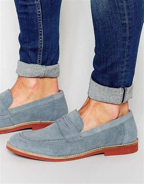 asos penny loafers  blue suede shopstyle clothes  shoes suede
