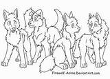 Anime Lineart Firewolf Friends Wolves Four Pack Deviantart Group Prints sketch template