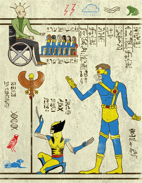 modern day superheros turned  ancient egyptian hieroglyphics  poke